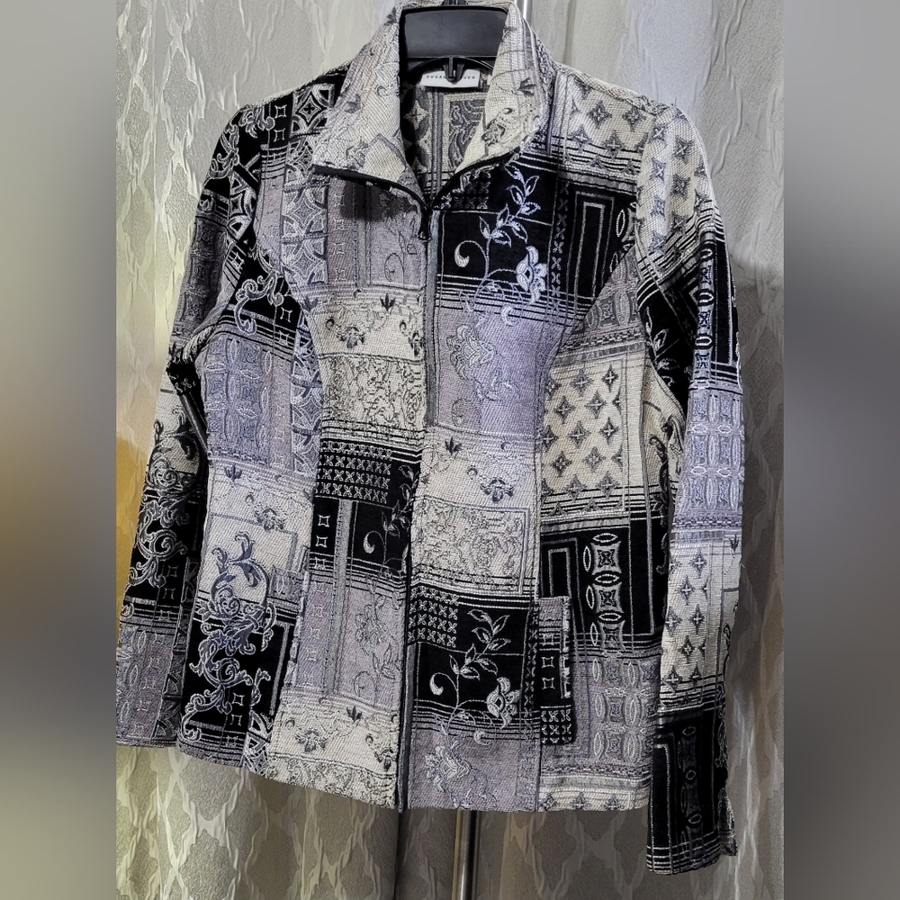 Susan Graver | Black and White Patchwork Tapestry Jacket